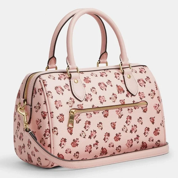 Coach Rowan Satchel Blush Rose Print and Your Choice Bag Charm + Duster NWT - Picture 5 of 15